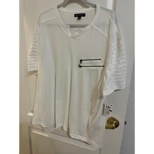 INC Men's NWT White Short Sleeve Zipper Cotton T-Shirt Size 2XB